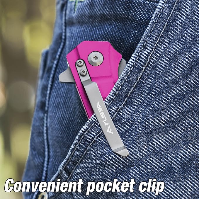 FLISSA Folding Pocket Knife, Tactical Knife with Liner Lock, Tanto Blade, Pocket Clip, Glass