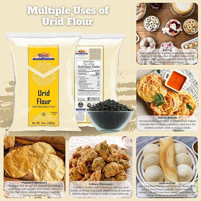 Rani Urid/Urad Flour (Black Matpe Beans Flour) 14oz (400g) ~ All Natural | Vegan | Gluten Friendly
