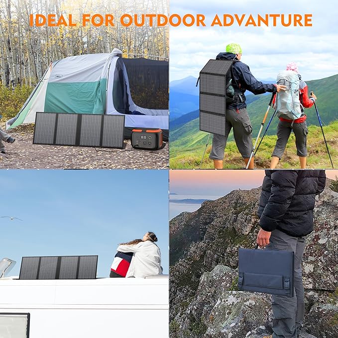 60W Solar Panel for Portable Power Station, Foldable Solar Panel with 12-18V DC Output/USB