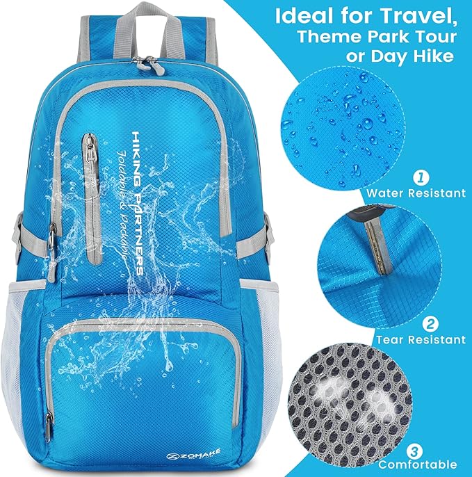 ZOMAKE Lightweight Packable Backpack, 35L Light Foldable Hiking Backpacks Water Resistant