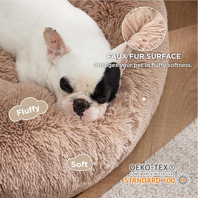 Bedsure Calming Dog Bed Medium Large Size Dogs - Donut Washable Large Pet Bed, 33 inches Anti-Slip
