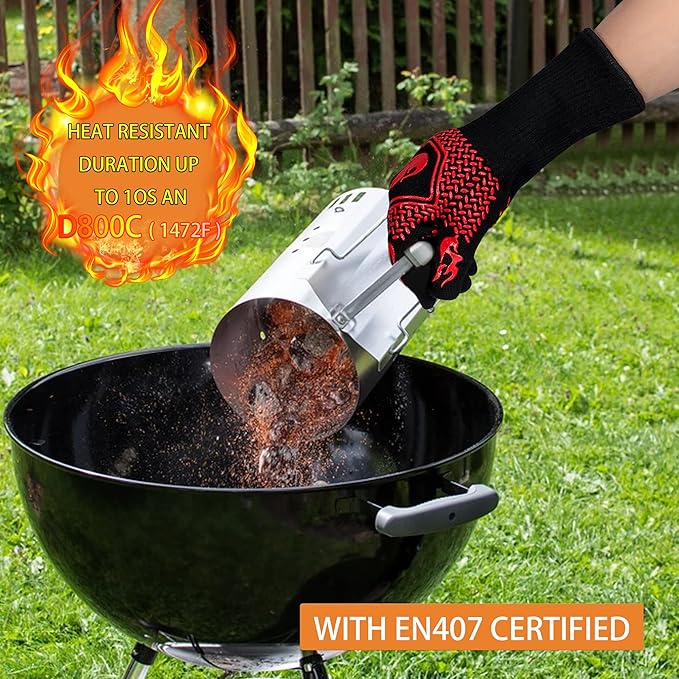 BBQ Fireproof Gloves, Grill Cut-Resistant Gloves 1472°F Heat Resistant Gloves, Non-Slip Silicone