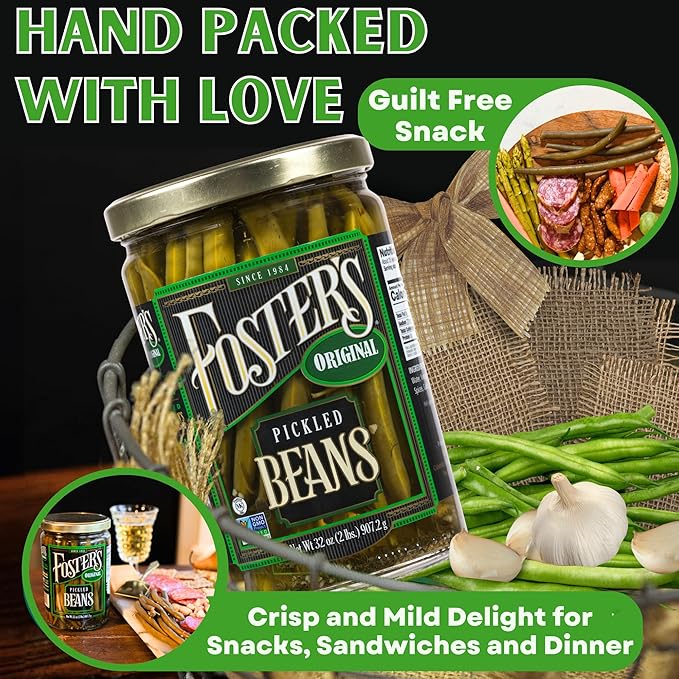 Foster's Pickled Green Beans in a Jar, Original, 32oz, 2 Pack, Traditional Pickled Vegetables