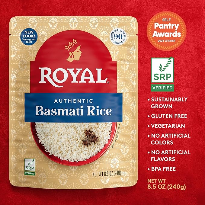 Royal White Basmati Rice - Ready to Heat Basmati Rice - (4 Pack) 8.5 oz Microwaveable Pouch