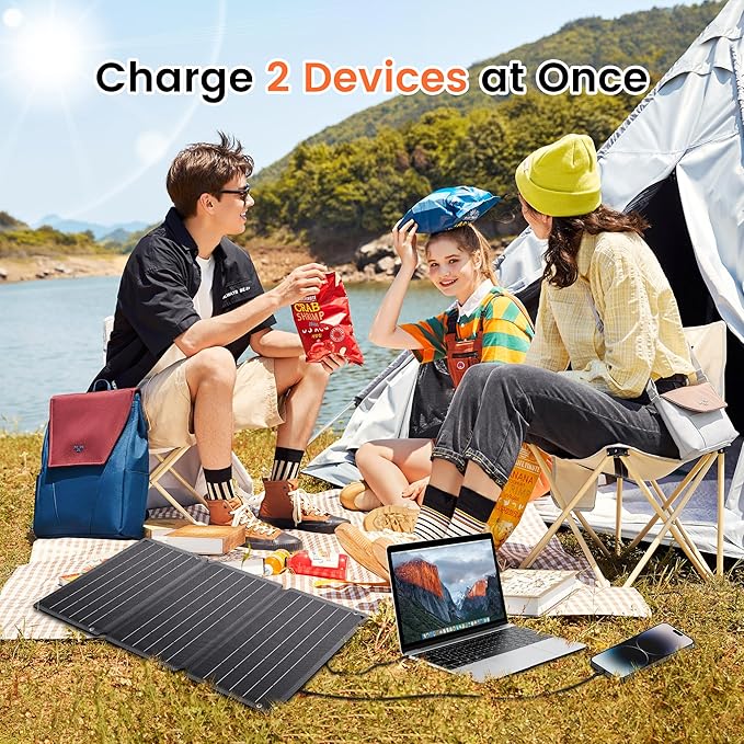 21W Portable Solar Panel - Foldable Solar Charger with Dual USB-A/USB-C for Phone Laptop Camping