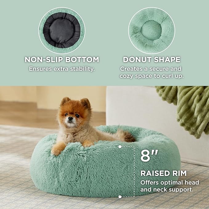 Bedsure Calming Dog Bed for Small Dogs - Donut Washable Small Pet Bed, 23 inches Anti-Slip Round