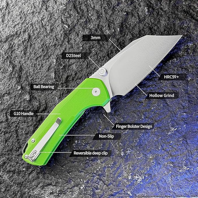 ioko Folding Pocket Knife, 3.5-Inch D2 Steel Blade, G10 Handle, EDC Camping Survival Knife with