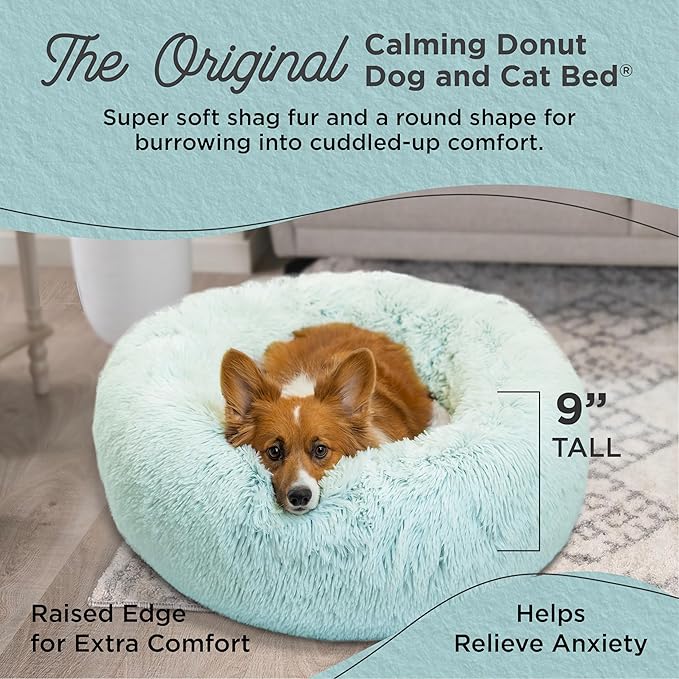 Best Friends by Sheri Original Calming Donut Dog and Cat Bed, Shag Faux Fur, Baby Blue, (30in x