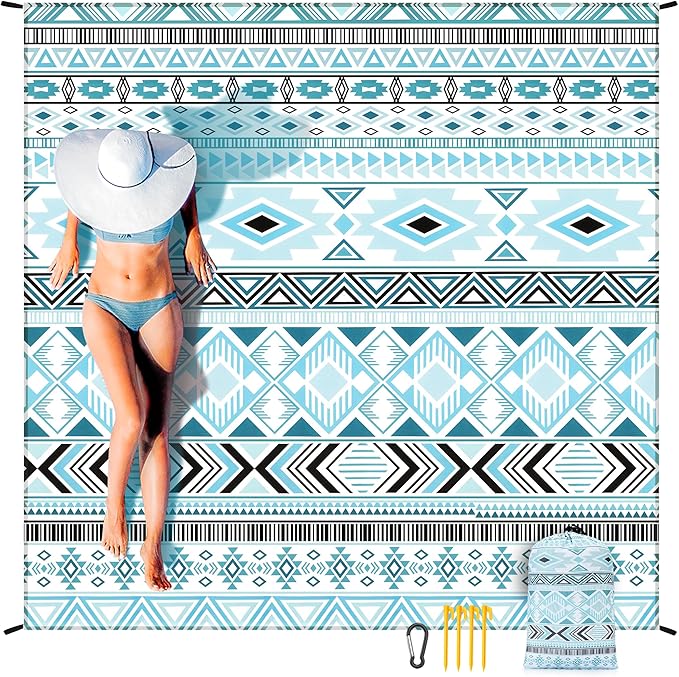 Beach Blanket Waterproof Sandproof Beach Mat 79" X 83"/10'x9'for 2-8 Adults Quick Drying Outdoor