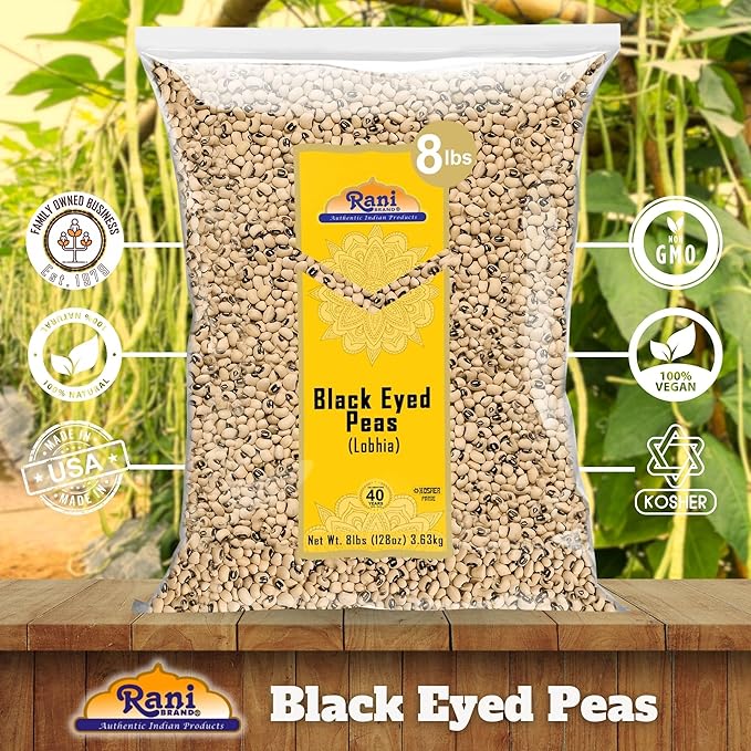 Rani Black Eyed Peas, Dried Cowpeas (Lobhia) 128oz (8lbs) 3.63kg Bulk ~ All Natural | Vegan |