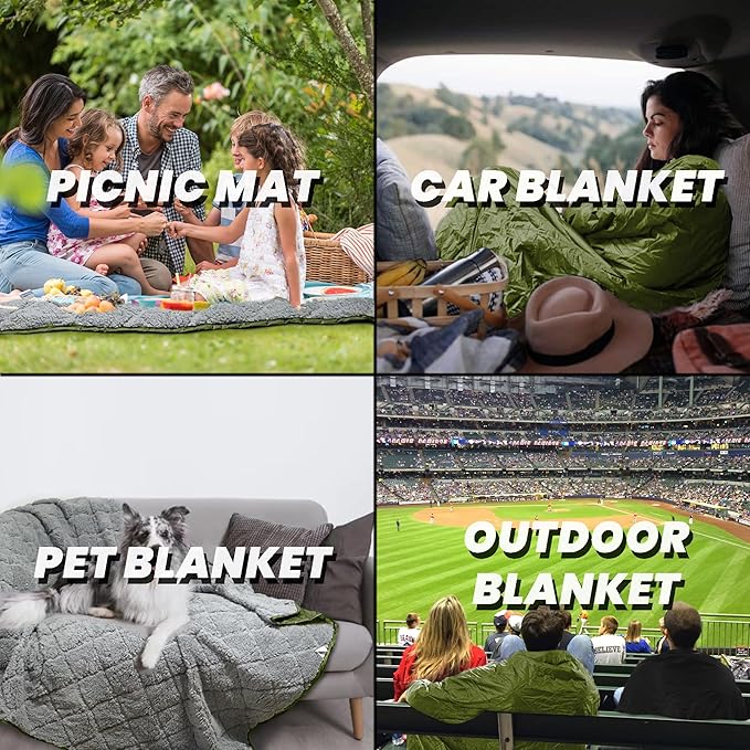 Waterproof Outdoor Blanket 82”X 55” Packable, Stadium Blankets for Camping with Sherpa Fleece