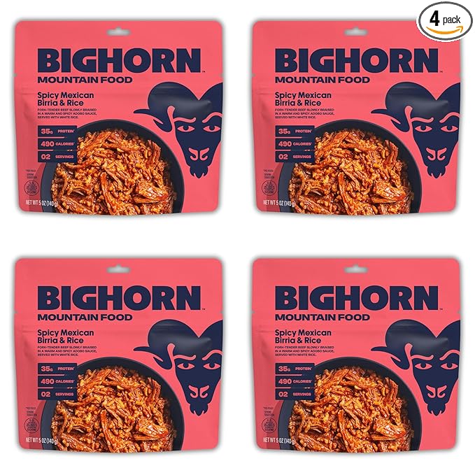 BIGHORN Mountain Food Spicy Mexican Birria and Rice - contains 4 packs | 8 servings | 140g Protein