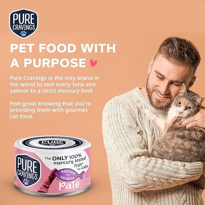 Pure Cravings Salmon and Sardine Pate, Canned Wet Cat Food, 100% Mercury-Tested, Moist Can Fish