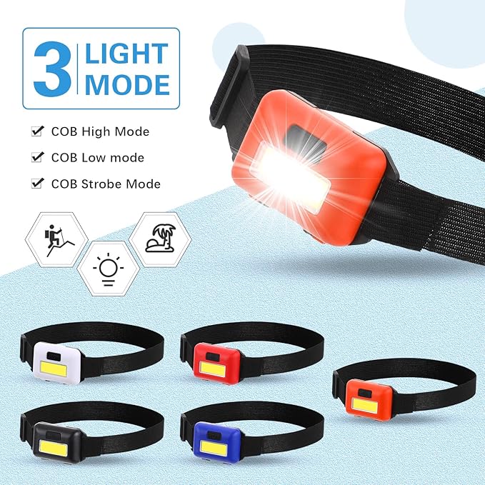 Treela 30 Pieces Led Headlamp Flashlight Outdoor Head Lamp Adjustable Headband Flashlights with 3