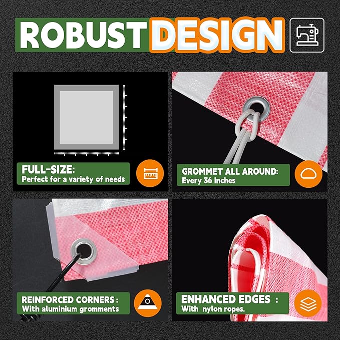 RAINDEWAY Tarps 12x14 Feet,12 Mil Sunshade Striped Tarp Waterproof,Multipurpose Poly Tarp Cover