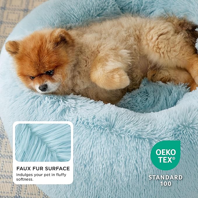 Bedsure Calming Dog Bed for Small Dogs - Donut Washable Small Pet Bed, 23 inches Anti-Slip Round