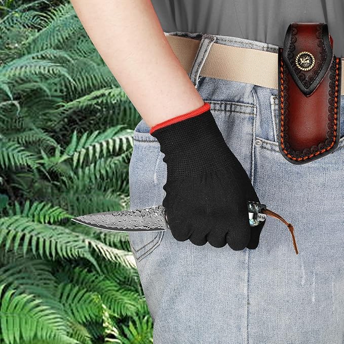 Benkey Damascus Pocket Knife with Clip Leather Sheath Sharp VG10 Core Folding Knife, EDC with Liner
