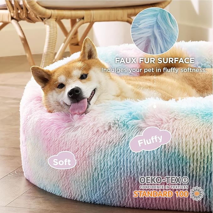 Bedsure Calming Dog Bed for Medium Dogs - Donut Washable Medium Pet Bed, Anti-Slip Round Fluffy