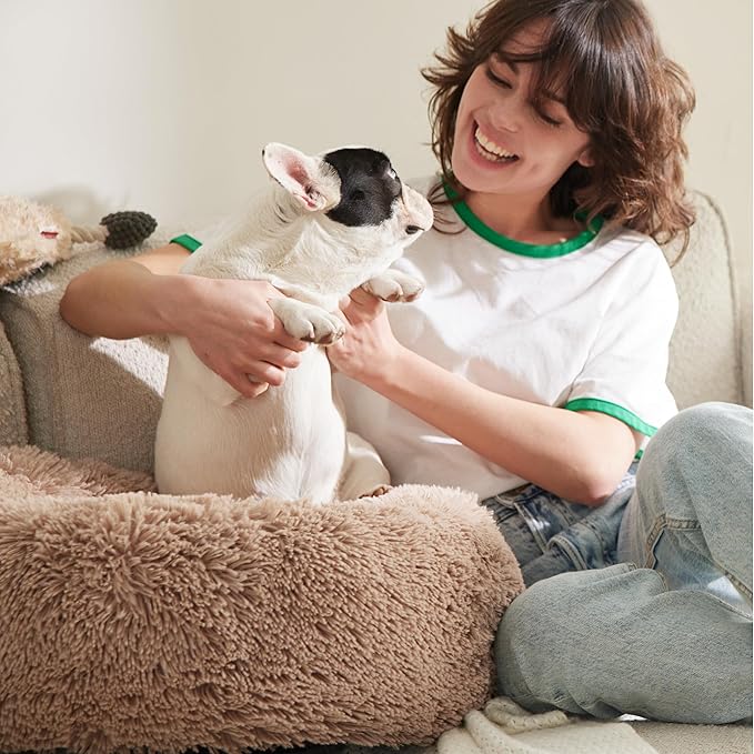 Bedsure Calming Dog Bed Medium Large Size Dogs - Donut Washable Large Pet Bed, 33 inches Anti-Slip