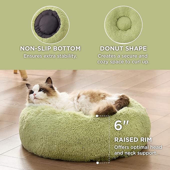 Bedsure Calming Cat Beds for Indoor Cats - Small Cat Bed Washable 20 inches, Anti-Slip Round Fluffy