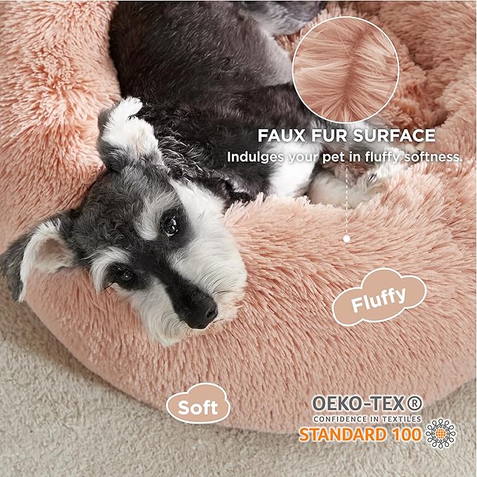 Bedsure Calming Dog Bed for Small Dogs - Donut Washable Small Pet Bed, 23 inches Anti-Slip Round