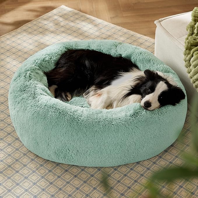 Bedsure Calming Dog Bed for Large Dogs - Donut Washable Large Pet Bed, 36 inches Anti-Slip Round