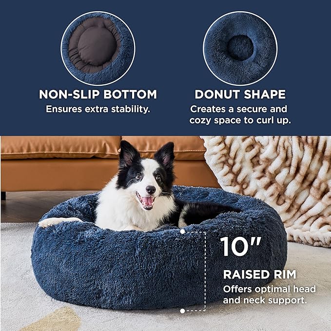 Bedsure Calming Dog Bed for Large Dogs - Donut Washable Large Pet Bed, 36 inches Anti Anxiety Round