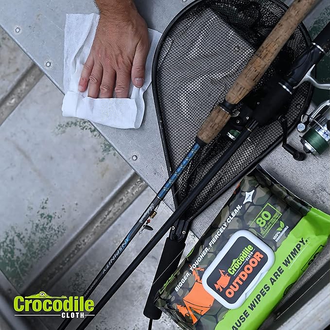 Crocodile Cloth Outdoor Cleaning Wipes ??80 Count Plant-Based Cloths (15"x10"), Skin Safe