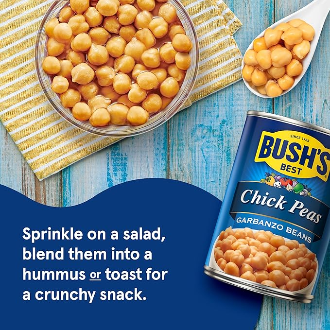 BUSH'S BEST 16 oz Canned Garbanzo Beans (Chickpeas), Source of Plant Based Protein and Fiber