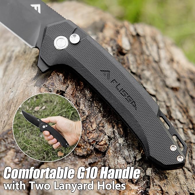 FLISSA Pocket Folding Knife, 3.2??D2 Blade G10 Handle EDC Knife with Button Lock and Pocket Clip