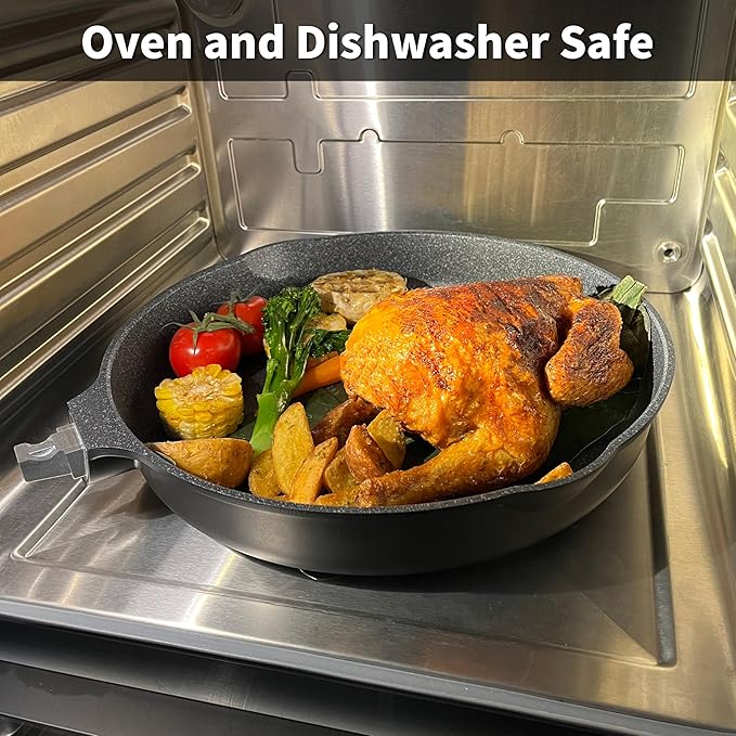 12.5 Inch Smart Nonstick Frying Pan with Removable Handle,Cast Aluminum and Anti-Scratch Chef's