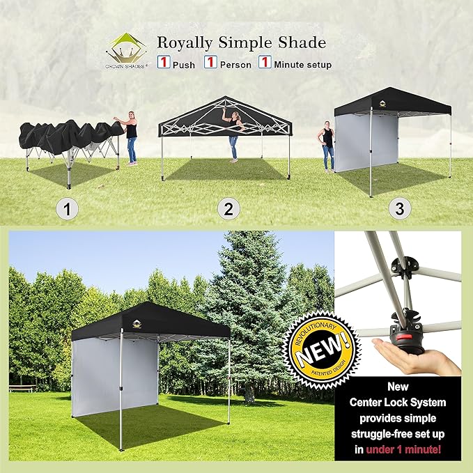 CROWN SHADES 8x8 Pop Up Canopy with 1 Side Wall - Beach Tent with One Push Setup - Outdoor Sun