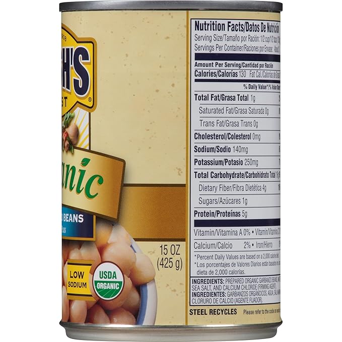 BUSH'S BEST Organic Garbanzo Beans Canned Beans, Organic Chick Peas, USDA Certified Organic, Source