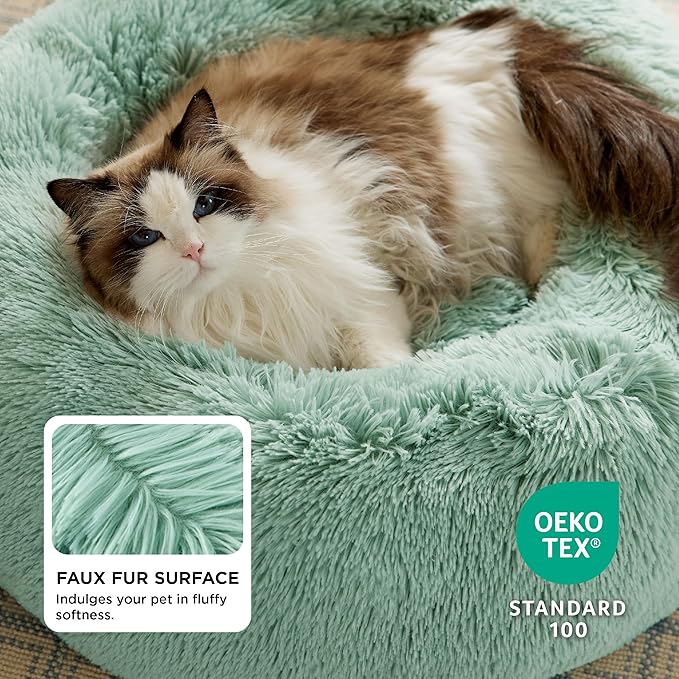 Bedsure Calming Cat Beds for Indoor Cats - Small Cat Bed Washable 20 inches, Anti-Slip Round Fluffy