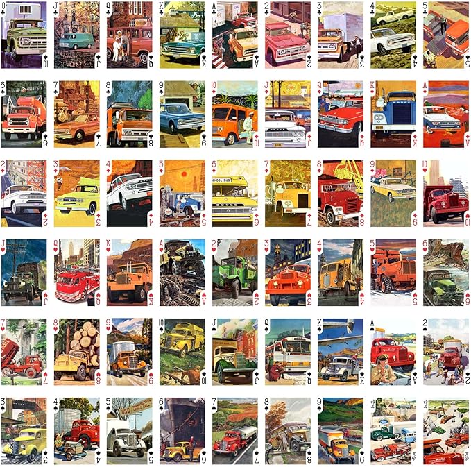 Heavy Trucks Playing Cards (Poker Deck 54 Cards All Different) Vintage Retro Automotive Posters