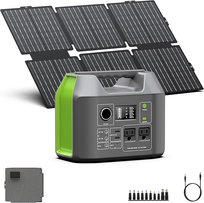 Portable Solar Generator, 300W Portable Power Station with Foldable 60W Solar Panel, 110V Pure Sine
