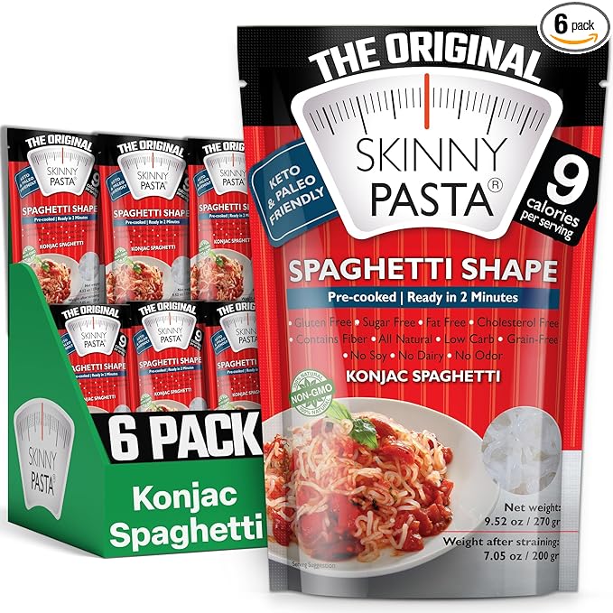 SKINNY PASTA Spaghetti - Healthy Konjac Shirataki Noodles, Low Carb Keto Pasta, Gluten Free, 6 Pack