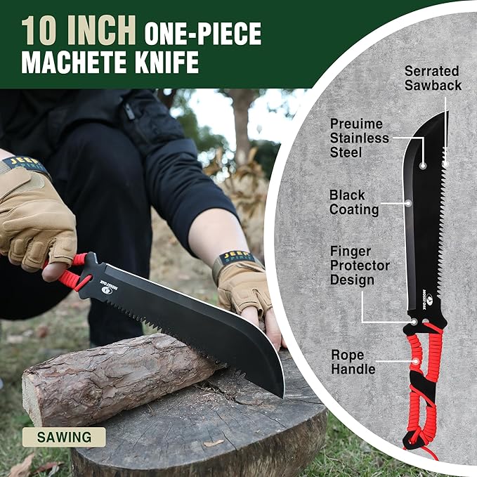 Mossy Oak Hatchet and Machete Knife Set with Sheath, One-Piece Axe & Hunting Knives with Paracord
