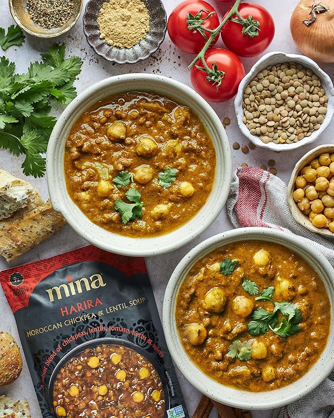 Mina Moroccan Lentils, Chickpeas, White Beans & Harira - Healthy Snacks Variety Pack of 8 (10 oz)