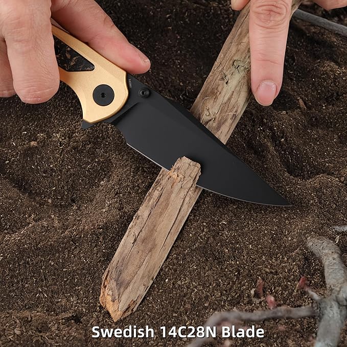 EDC Pocket Knife, 3.6" 14C28N Clip Point Folding Knife, Aluminium With Steel Inlay Handle and Liner