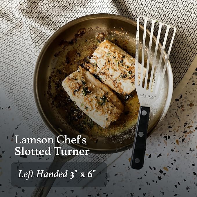 Lamson 3" x 6" Chef's Slotted Turner with Noir Ultra Durable Handle - Left Hand