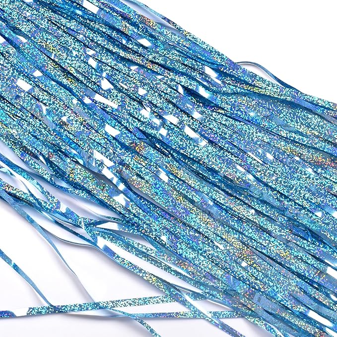 BRAVESHINE Light Blue Tinsel Foil Fringe Curtains - 2Pcs 3.2x8.2 ft Metallic Holiday Photo Booth