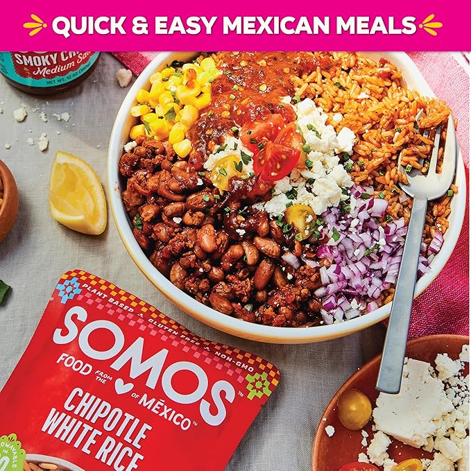 SOMOS Chipotle White Rice - Gluten Free, Vegan, Non-GMO & Microwavable - Authentic Mexican Flavor