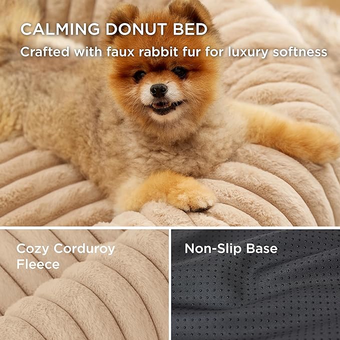 Bedsure Cat beds for Indoor Cats - Donut Dog Beds for Small Dogs with Corduroy Fleece & Anti Slip