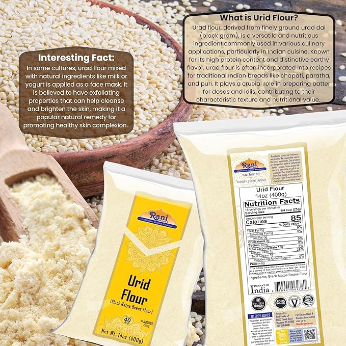 Rani Urid/Urad Flour (Black Matpe Beans Flour) 14oz (400g) ~ All Natural | Vegan | Gluten Friendly