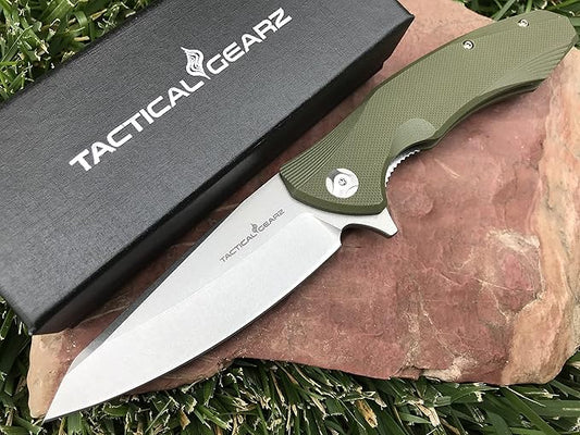 TACTICAL GEARZ Pocket Knife for EDC, G10 Handle, D2 Steel Stonewashed Blade, Includes Sheath (Zeta