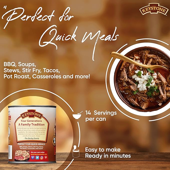 Keystone Meats All Natural Heat and Serve Canned Beef 28 oz ??Fully Cooked Canned Meat ??Ready to
