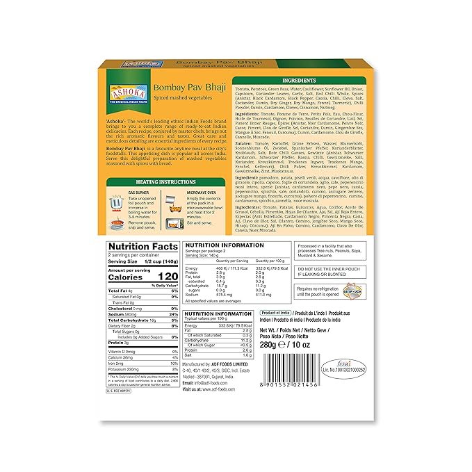 Ashoka Traditional Meals 1932, Vegan Mashed Vegetable Instant Curry, All-Natural, Ready to Eat