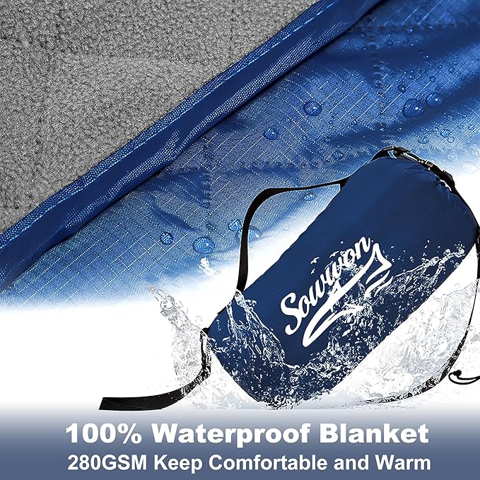 Waterproof Outdoor Blanket 92”X 60” Packable, Stadium Blankets for Camping with Quilted Fleece