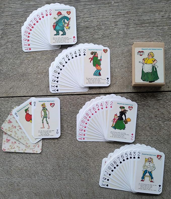 Valentine Day Playing Cards (Poker Deck 54 Cards All Different) Vintage Retro Funny Cartoons Poems
